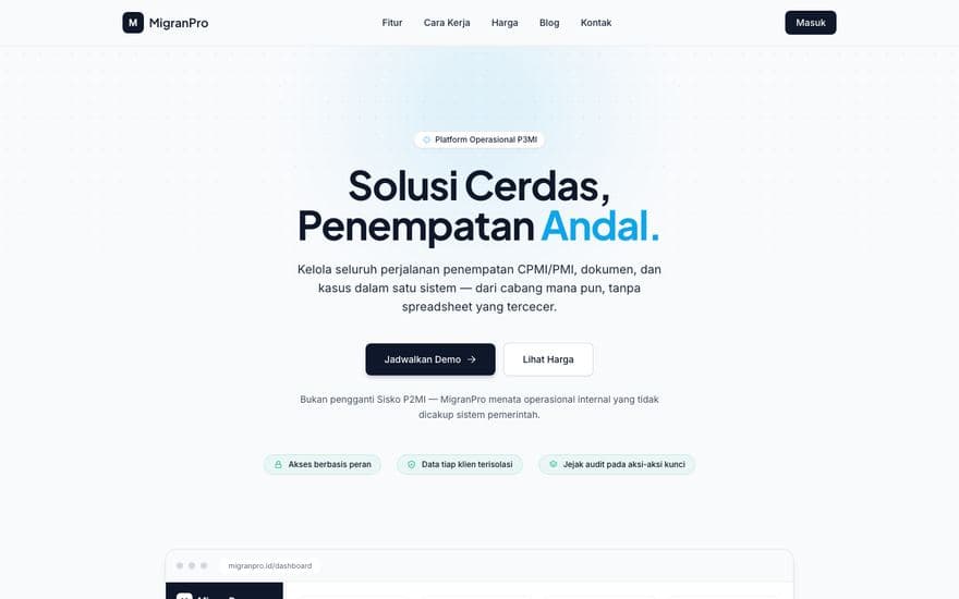 Tampilan situs MigranPro